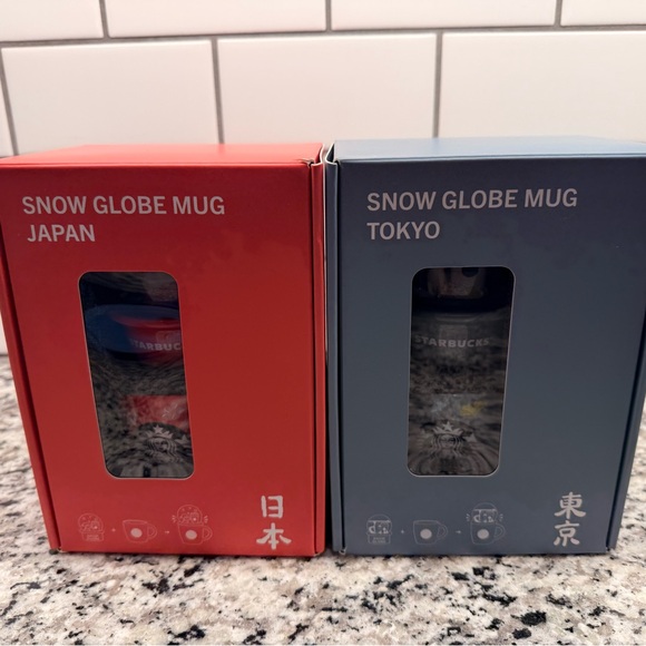 Starbucks Japan and Tokyo Snow Globe Mug Set - Red and Blue